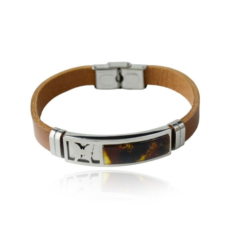 Multicolor Amber bracelet with leather for men