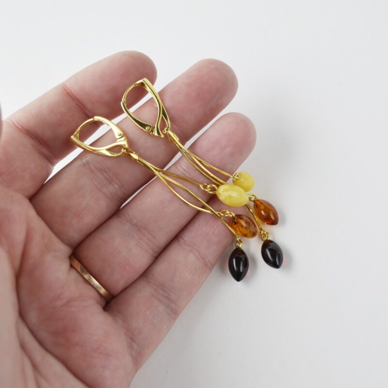 Long mix color amber earrings - Image 2