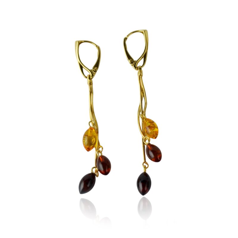 Amber earrings with silver-gold metal beads