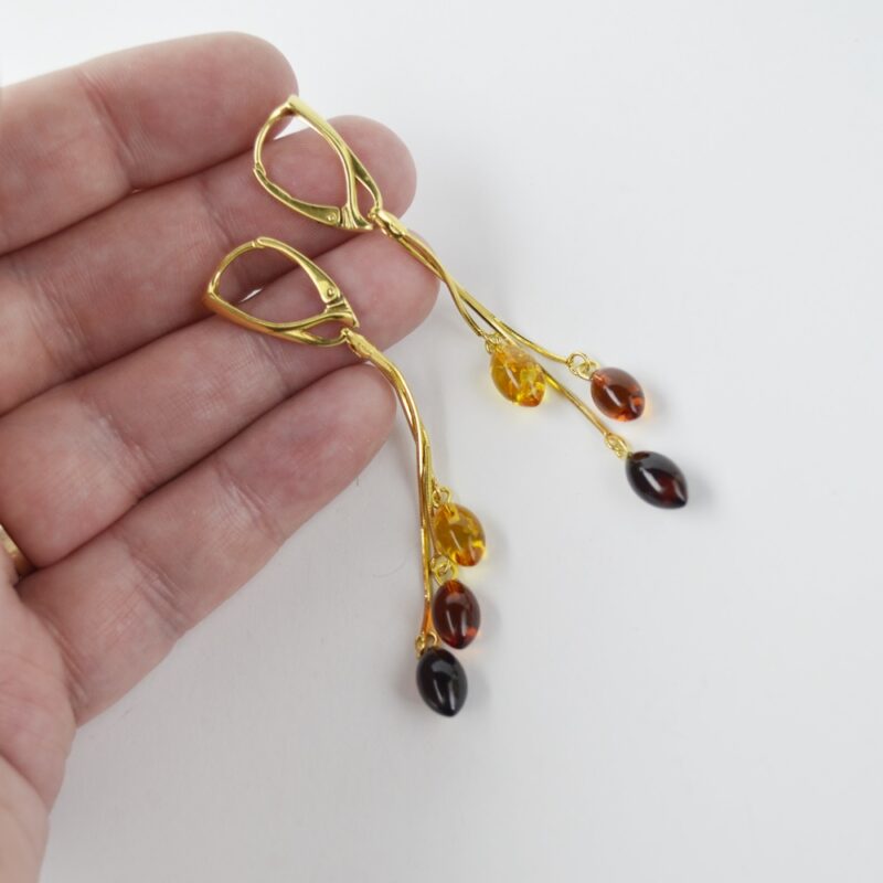 Amber earrings with silver-gold metal beads - Image 2