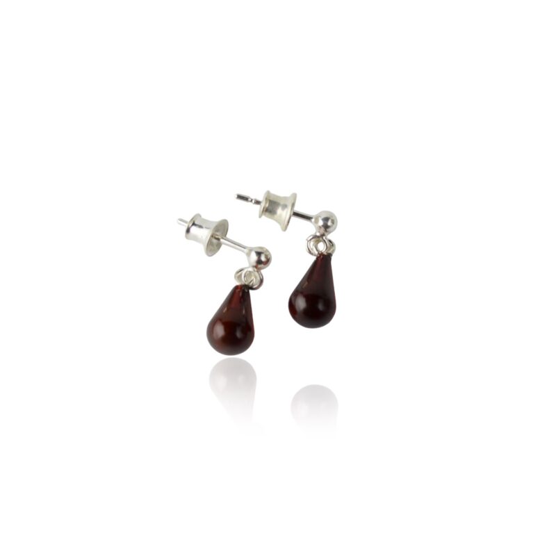 Drop shape amber earrings cherry color