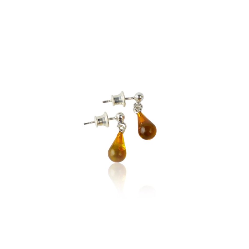 Drop shape amber earrings cognac color