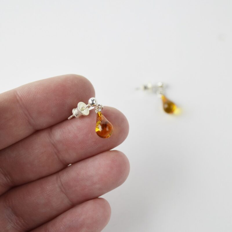 Drop shape amber earrings cognac color - Image 2