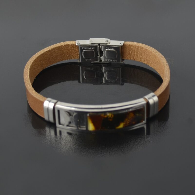 Multicolor Amber bracelet with leather for men - Image 4