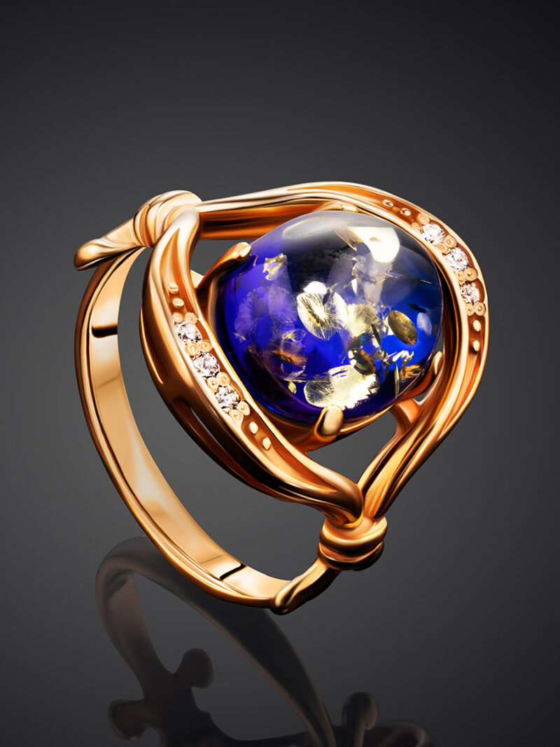 Luxurious blue amber ring Anbarin16.5 - Image 4