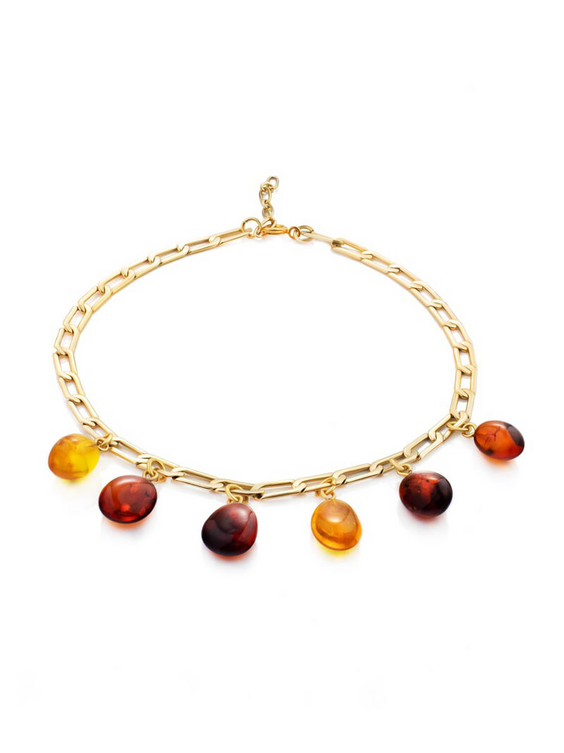 Anklet with pendants made of bright pieces of amber