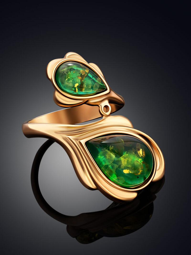 Bright, spectacular ring Peacock made of green amber 18 - Image 4