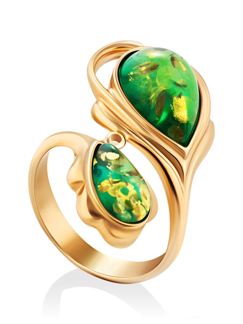 Bright, spectacular ring Peacock made of green amber 18 - Image 2