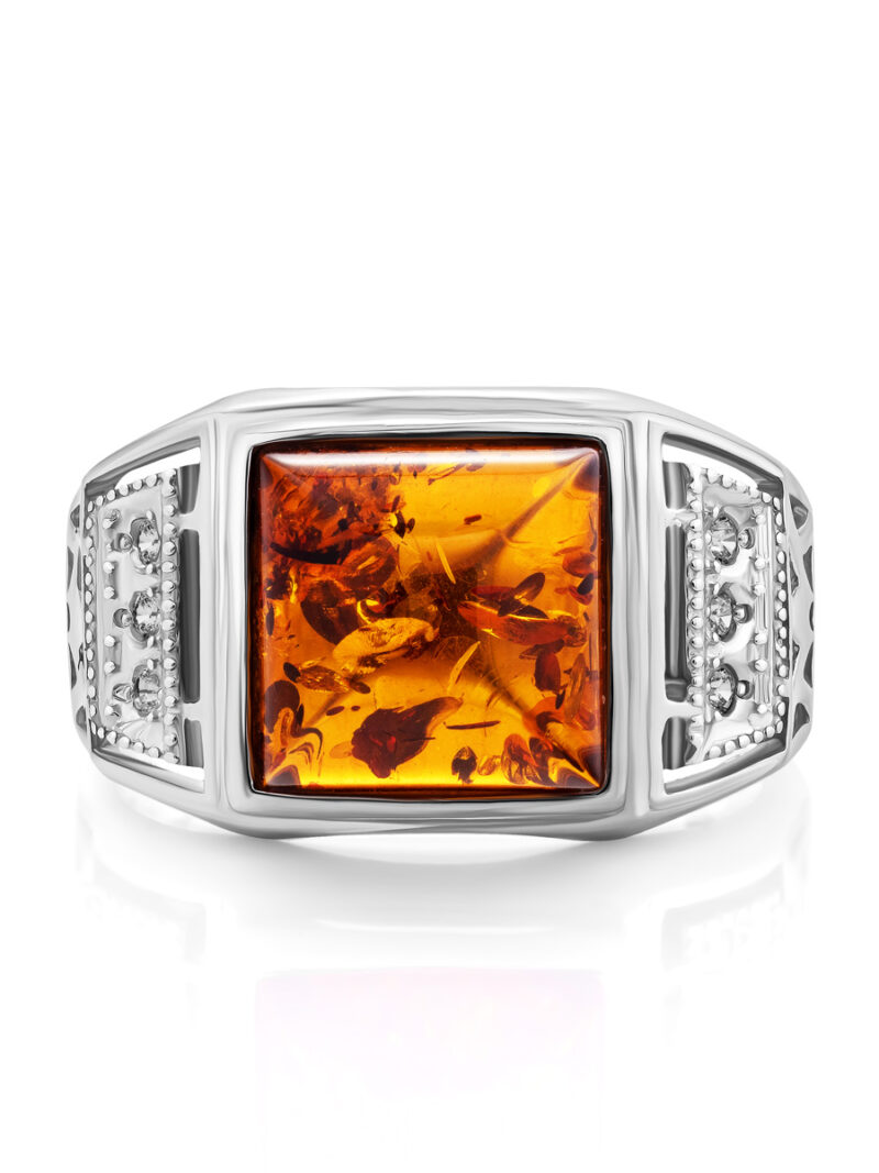 Classic men's ring decorated with amber and zircons Caesar 19.5