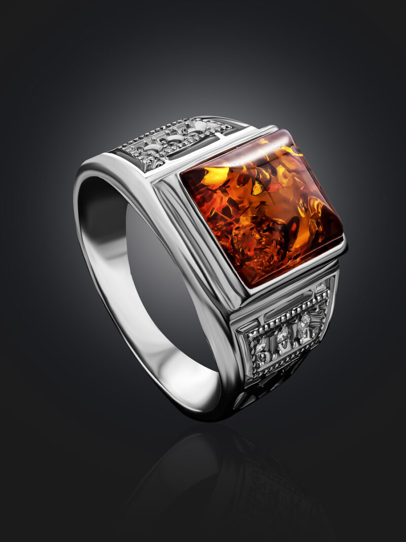 Classic men's ring decorated with amber and zircons Caesar 19.5 - Image 3