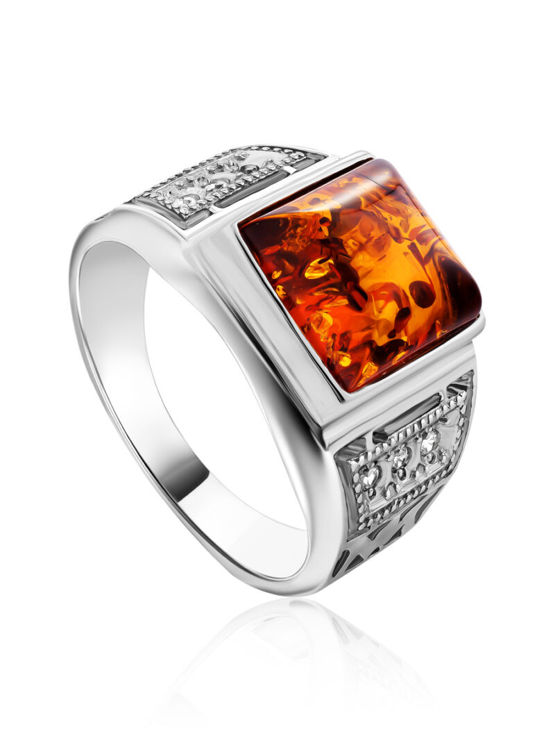 Classic men's ring decorated with amber and zircons Caesar 19.5 - Image 2