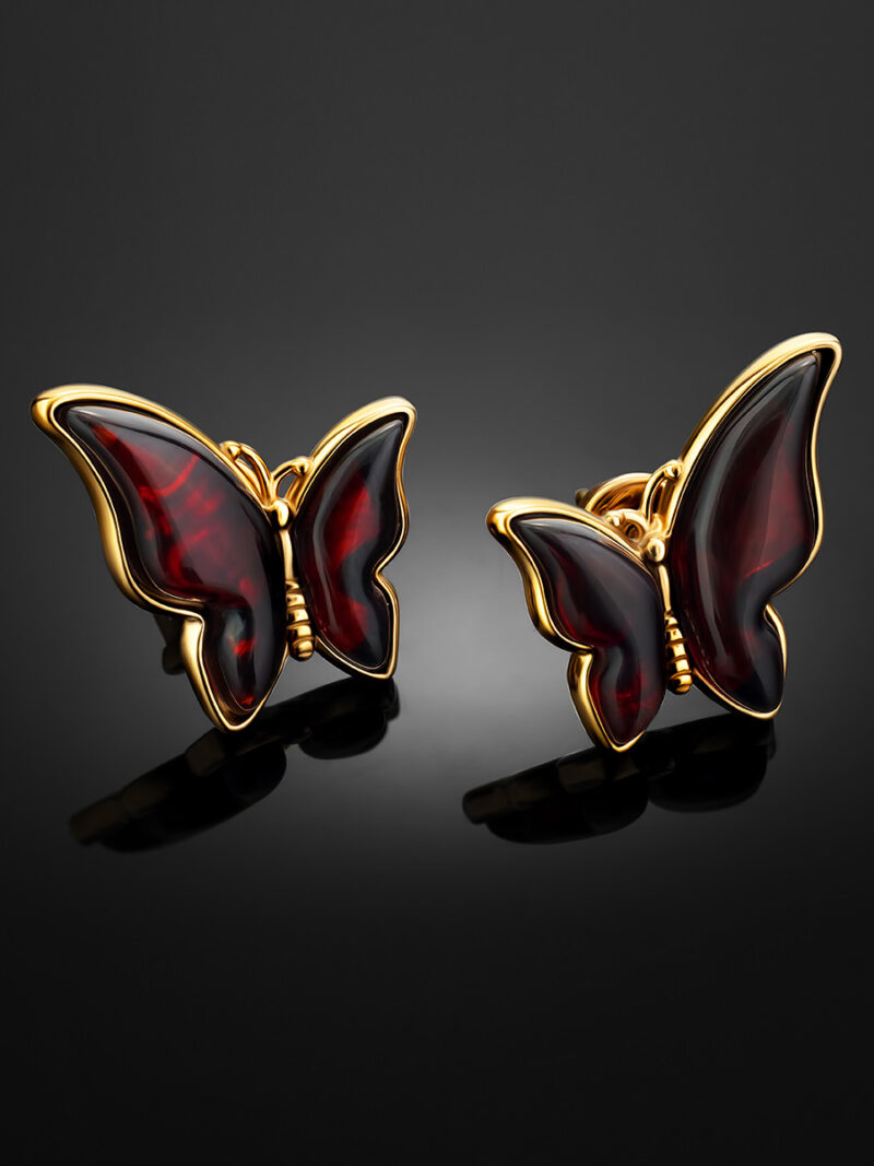 Delicate cherry amber stud earrings April - Image 3