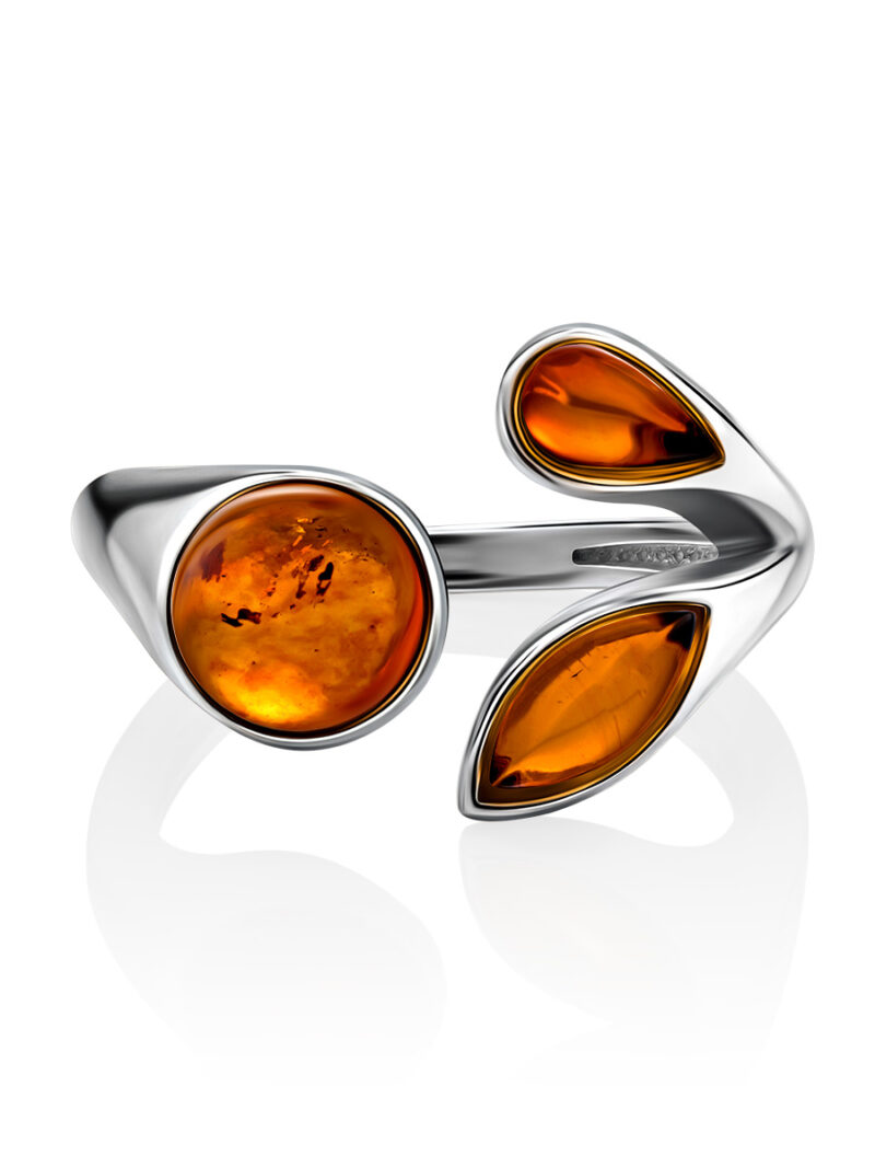 Delicate ring Germinal with cognac-colored amber 19.5