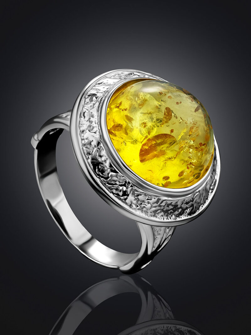 Elegant ring with a round insert of golden-lemon amber Empire 17 - Image 4