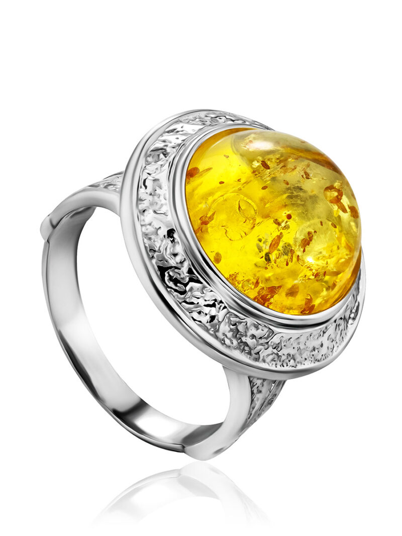 Elegant ring with a round insert of golden-lemon amber Empire 17 - Image 2