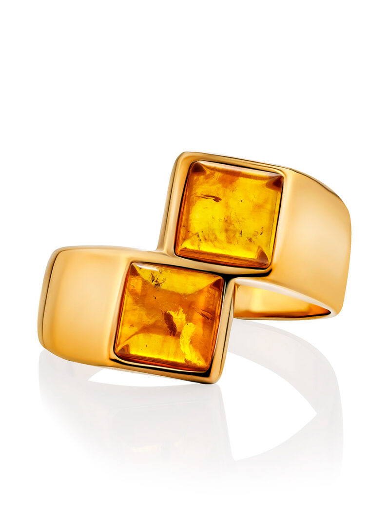 Geometric ring with cognac-colored amber Mosaic 18.5 - Image 3