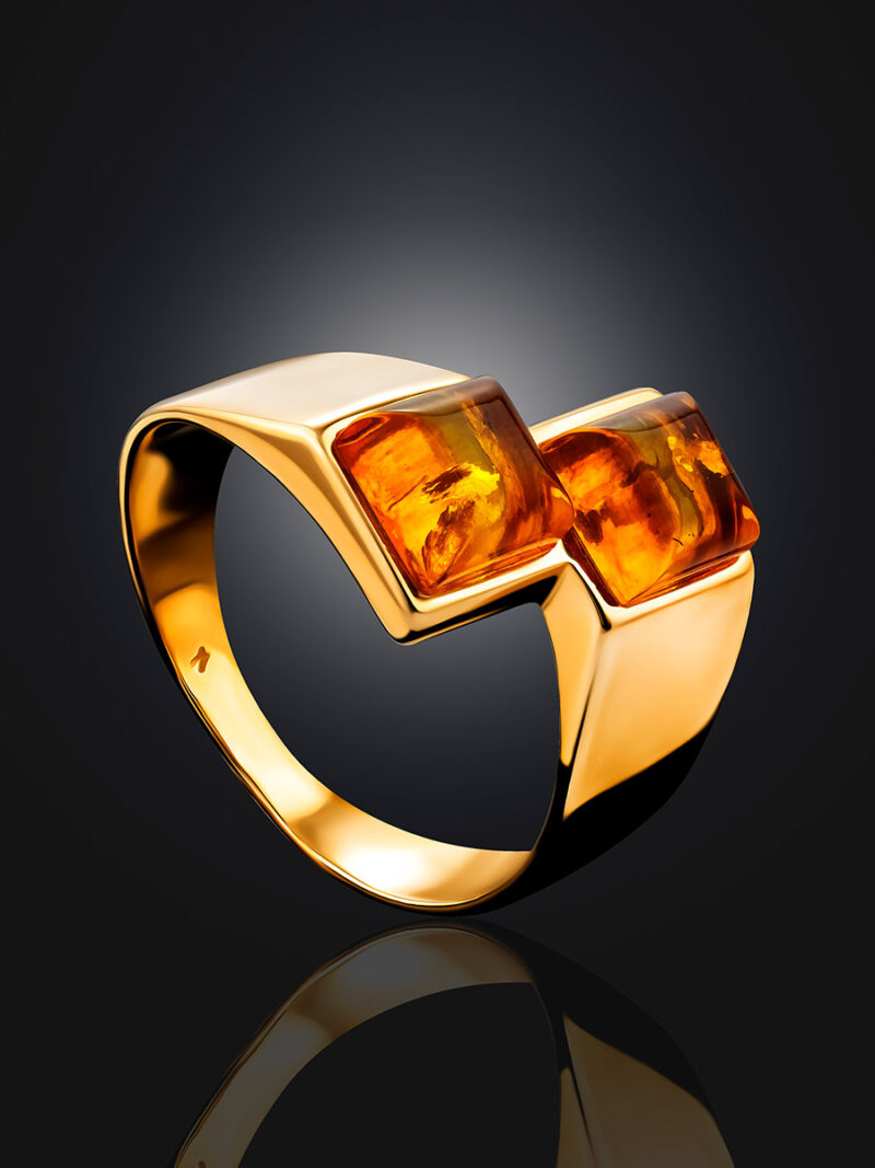 Geometric ring with cognac-colored amber Mosaic 18.5 - Image 2