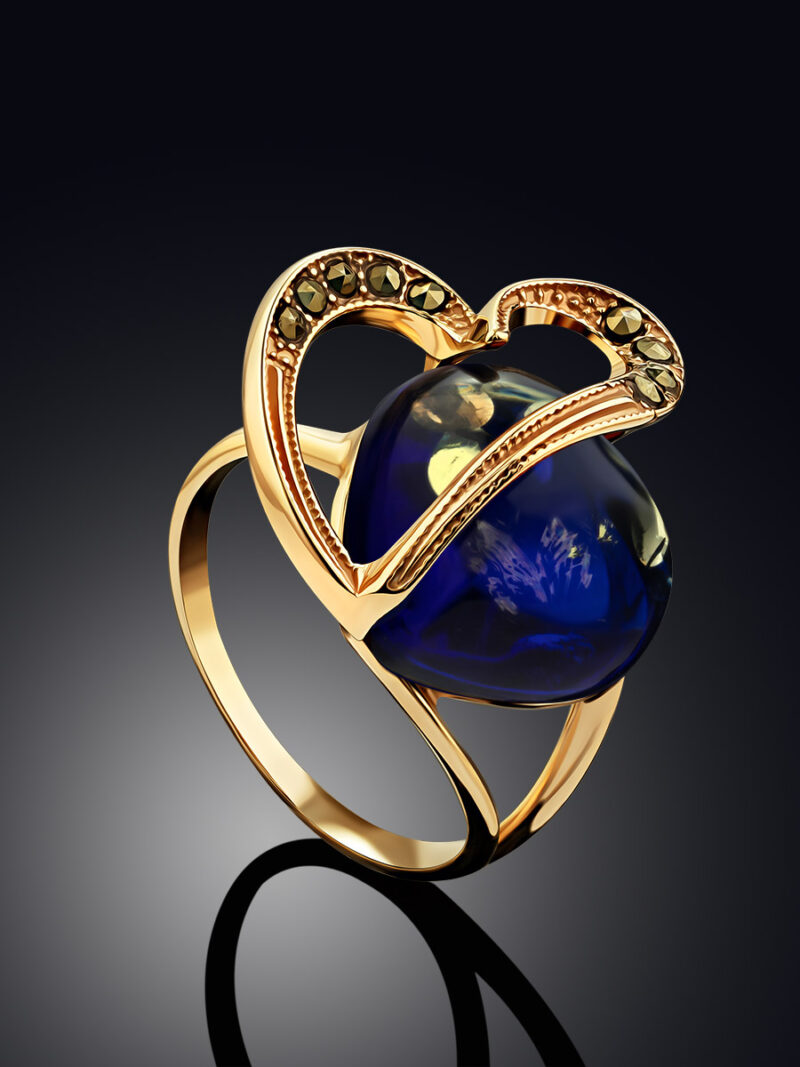 Spectacular blue amber ring with marcasites Euphoria 16.5 - Image 4