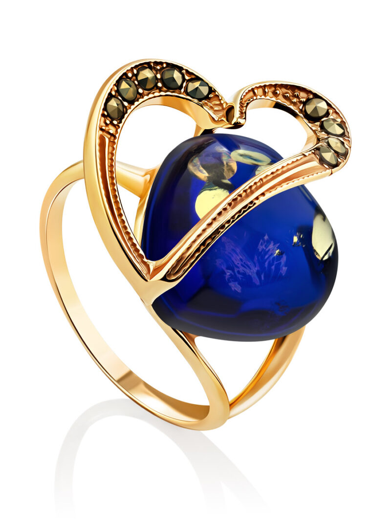 Spectacular blue amber ring with marcasites Euphoria 16.5 - Image 3