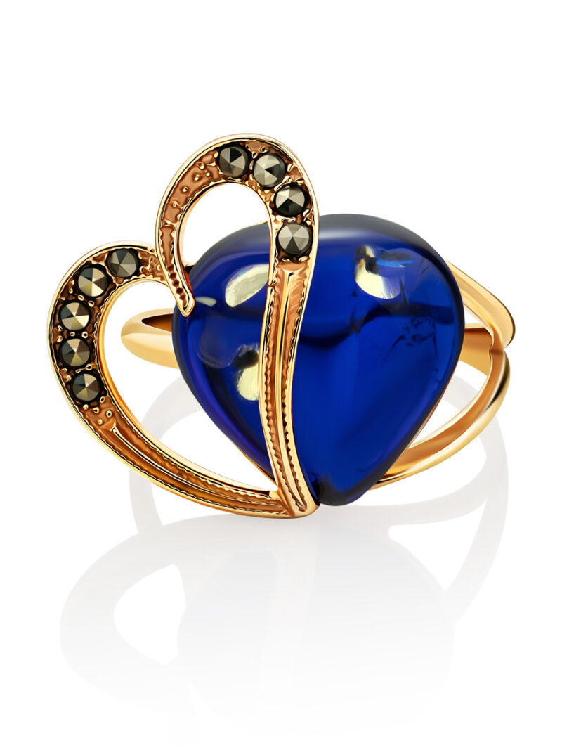 Spectacular blue amber ring with marcasites Euphoria 16.5