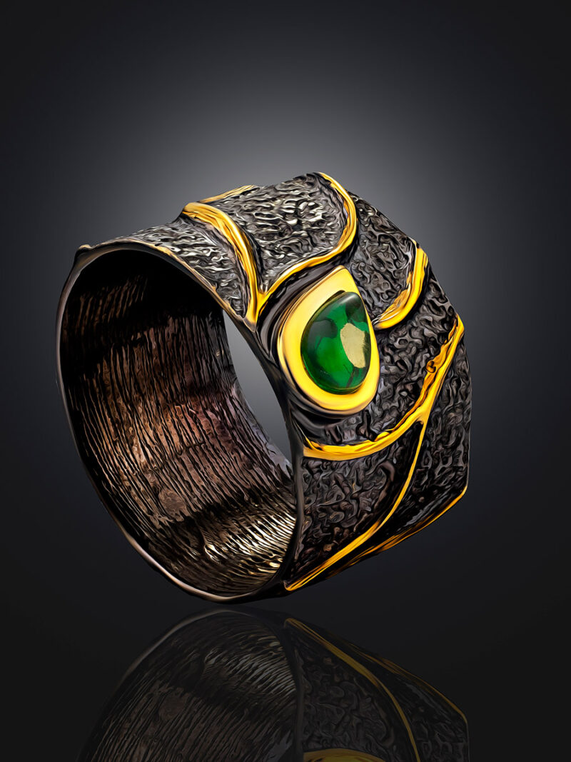 Luxurious ring with emerald amber Elemental 17 - Image 4