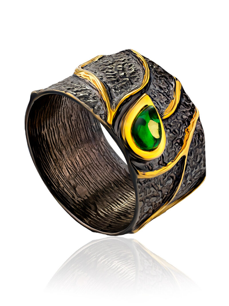 Luxurious ring with emerald amber Elemental 17 - Image 2