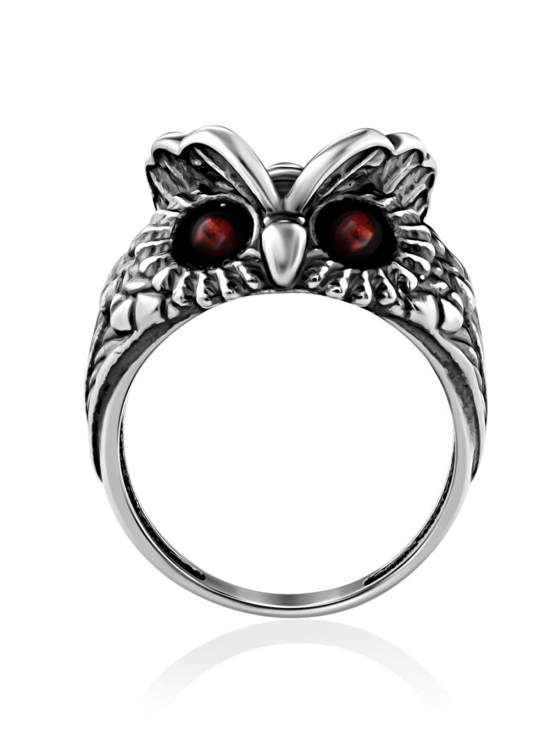 Original voluminous ring decorated with cherry amber Owl 20