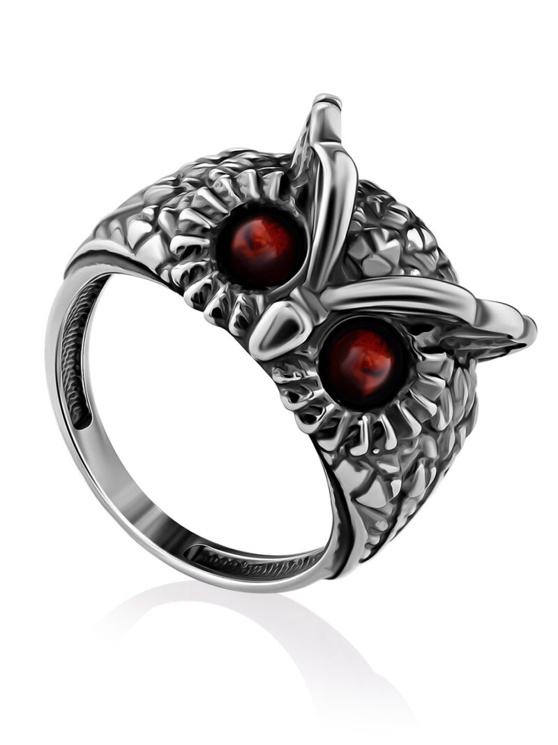 Original voluminous ring decorated with cherry amber Owl 20 - Image 2