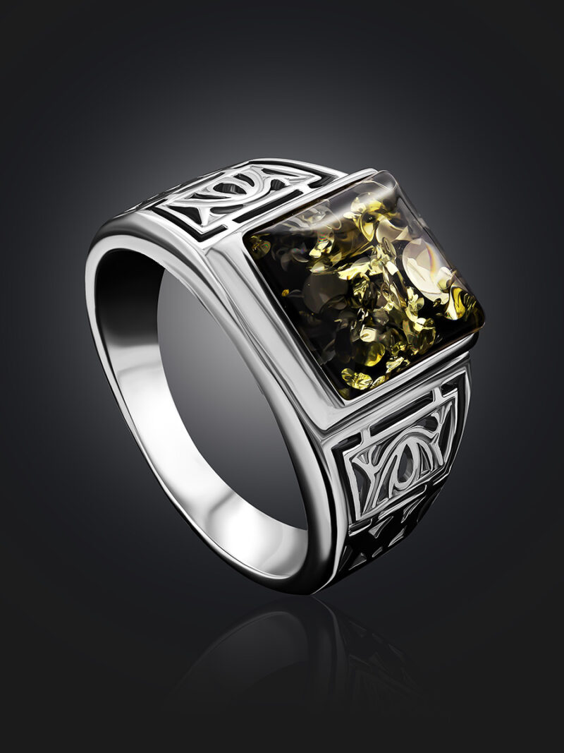 Ring for men decorated with natural green amber Caesar 19 - Image 3