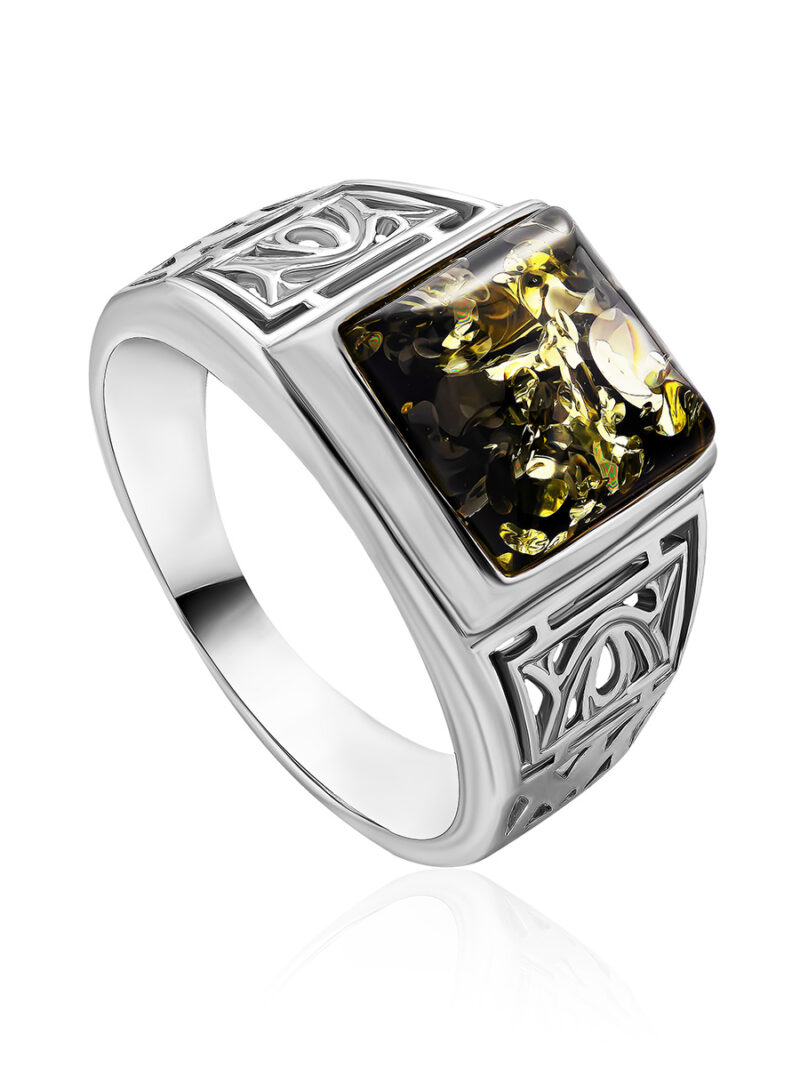 Ring for men decorated with natural green amber Caesar 19 - Image 4