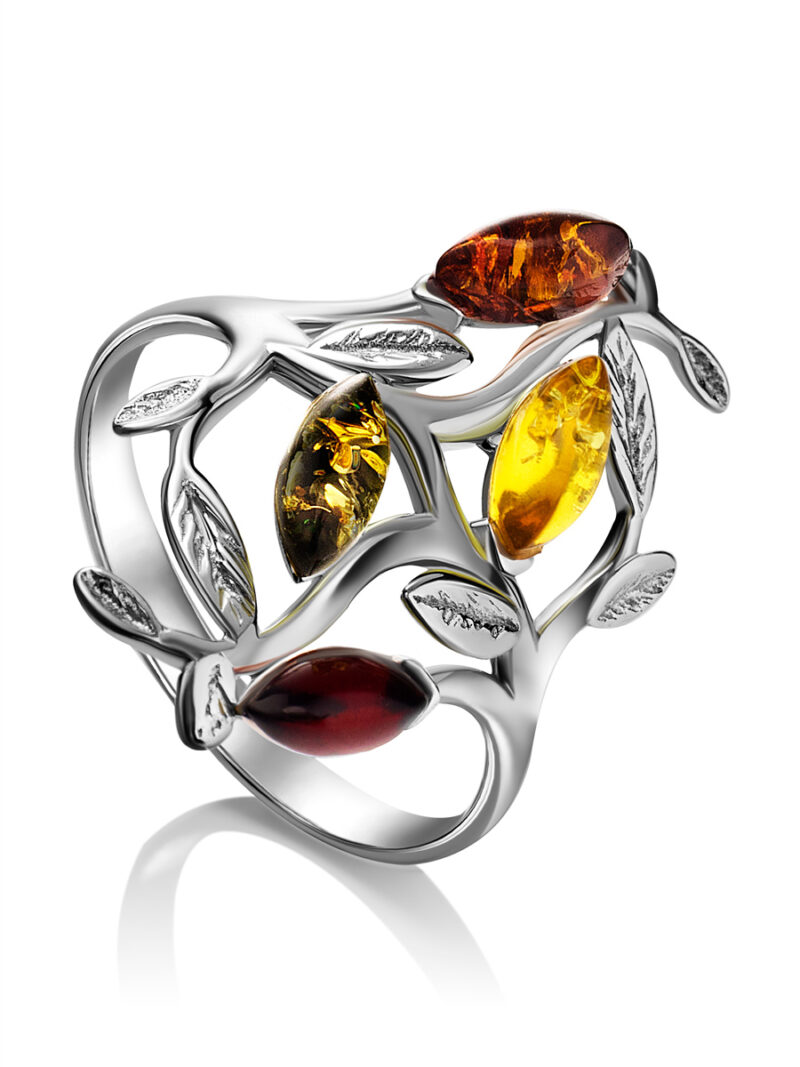 Spectacular ring decorated with amber of different colors Tropicana 16 - Image 5