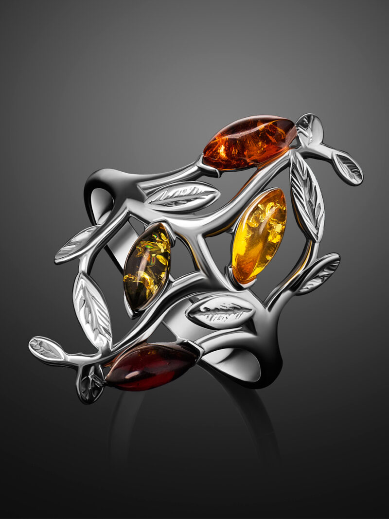 Spectacular ring decorated with amber of different colors Tropicana 16 - Image 4