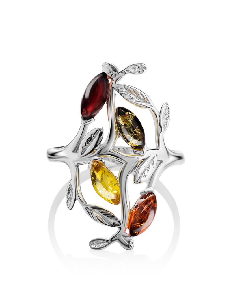 Spectacular ring decorated with amber of different colors Tropicana 16