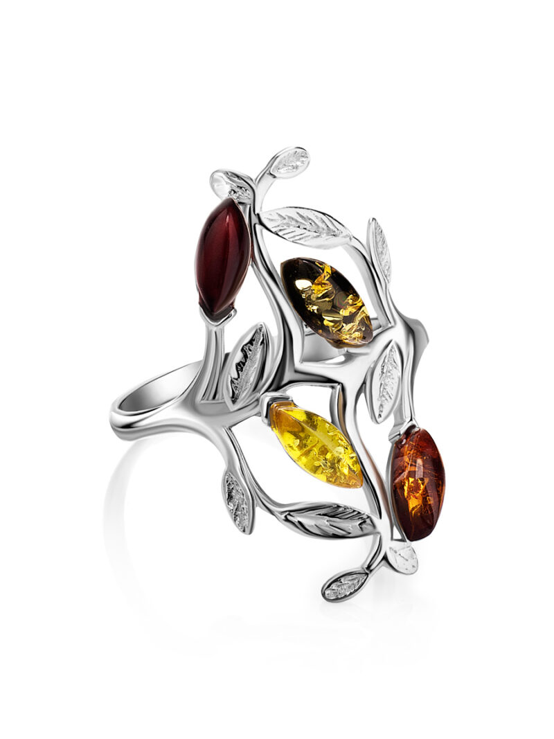 Spectacular ring decorated with amber of different colors Tropicana 16 - Image 2