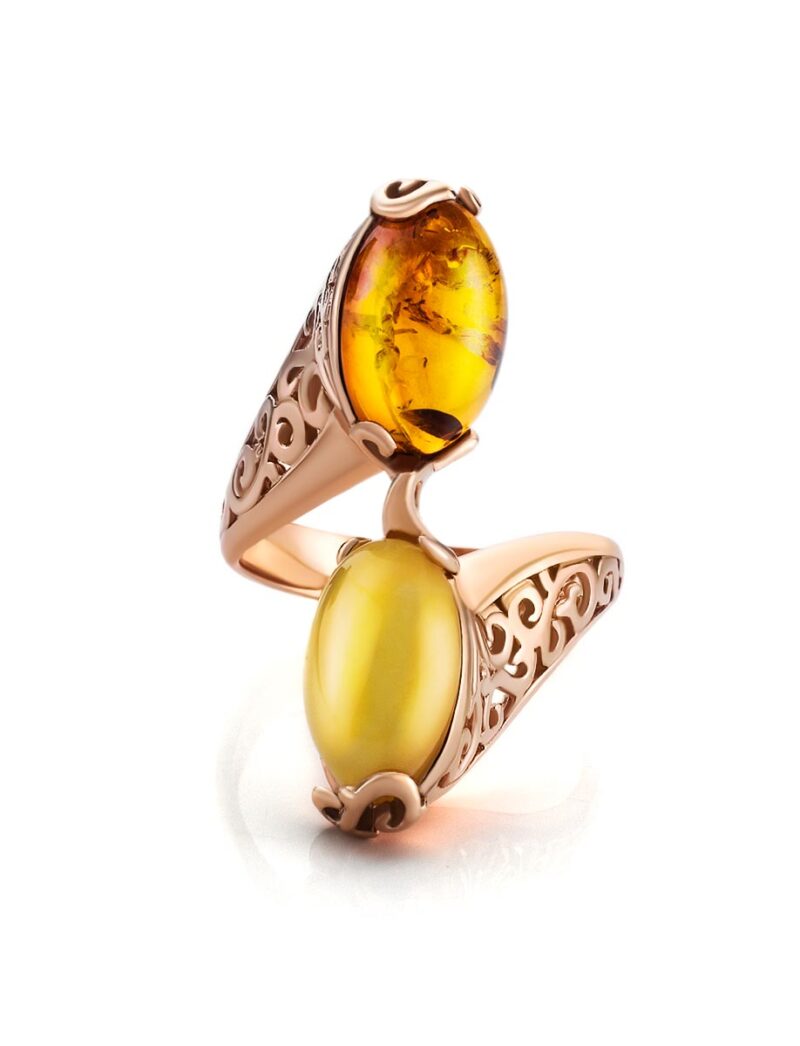 Spectacular ring with natural amber in two shades Casablanca 17