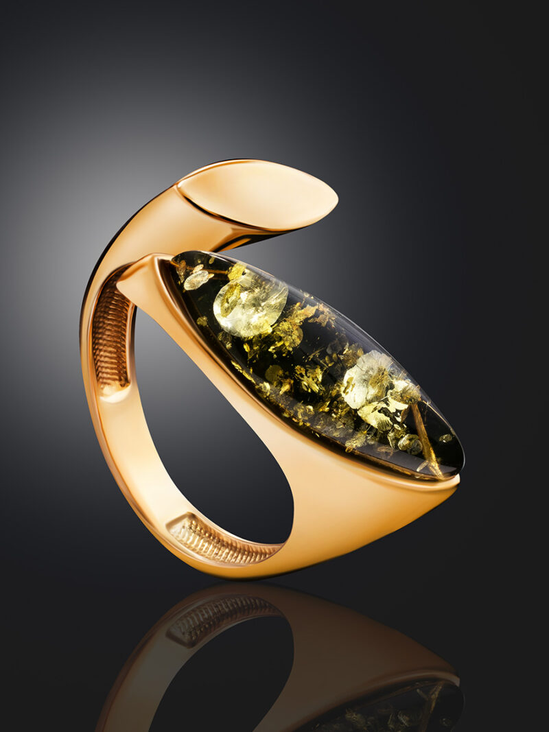 Stylish open ring Liberty with green amber 16.5 - Image 4