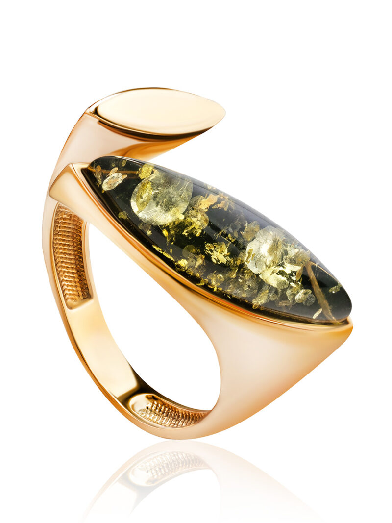 Stylish open ring Liberty with green amber 16.5