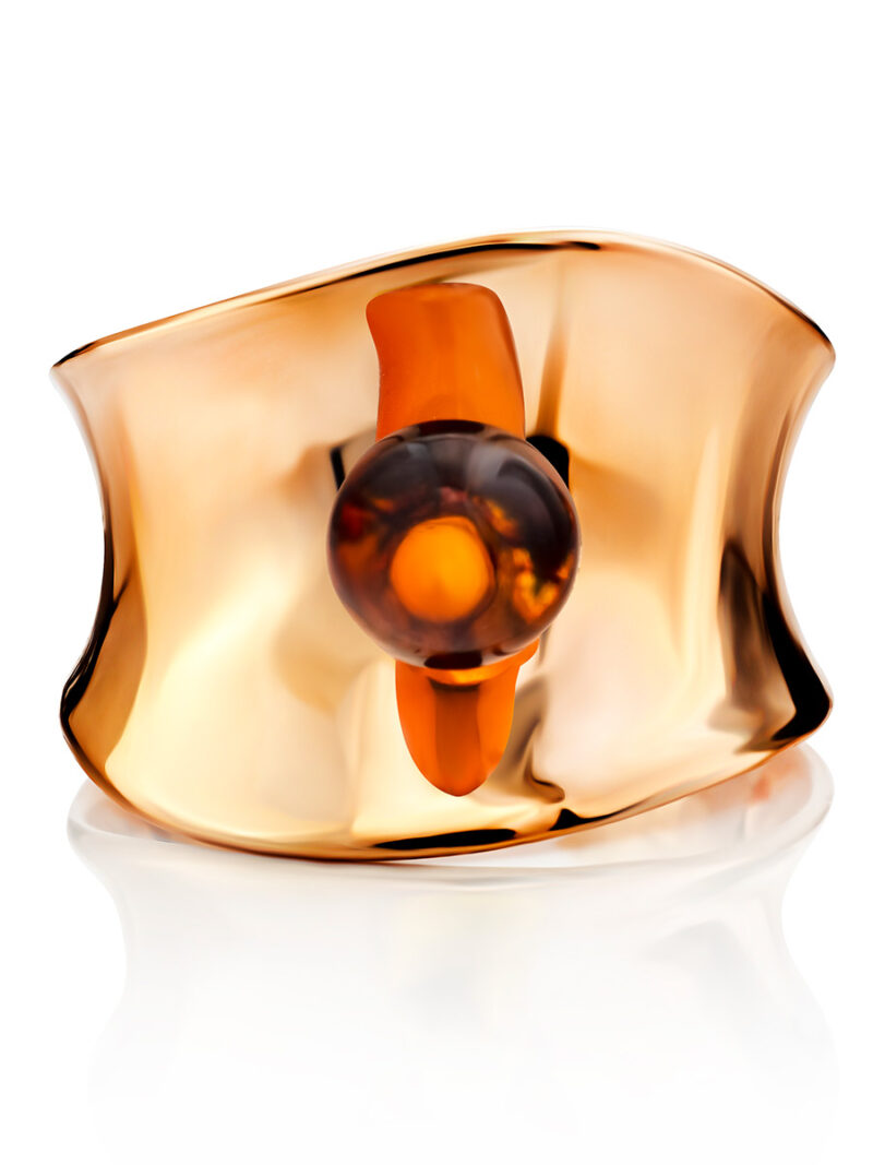 Wide voluminous Palazzo ring from ifamore with non-woven amber - Image 4