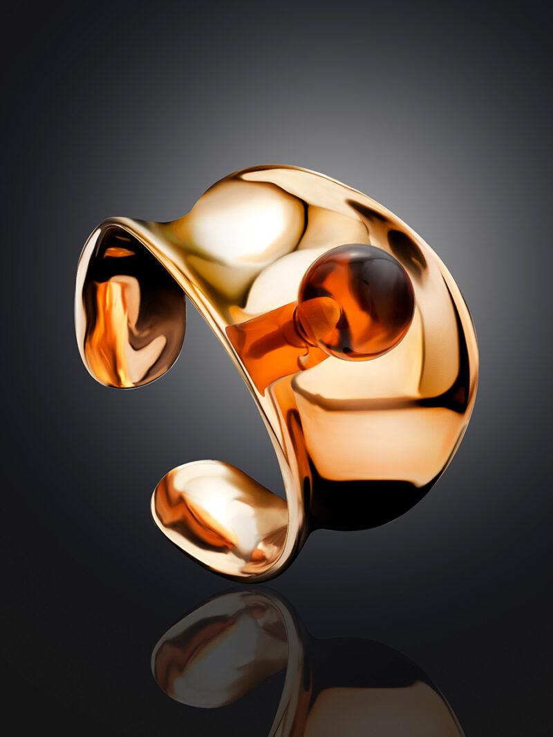 Wide voluminous Palazzo ring from ifamore with non-woven amber - Image 3