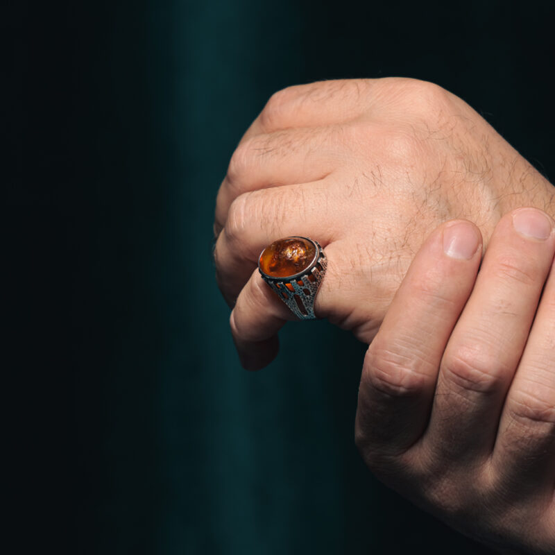 Cognac Baltic Amber Ring for Men - Image 3