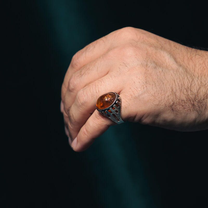 Cognac Baltic Amber Ring for Men - Image 5