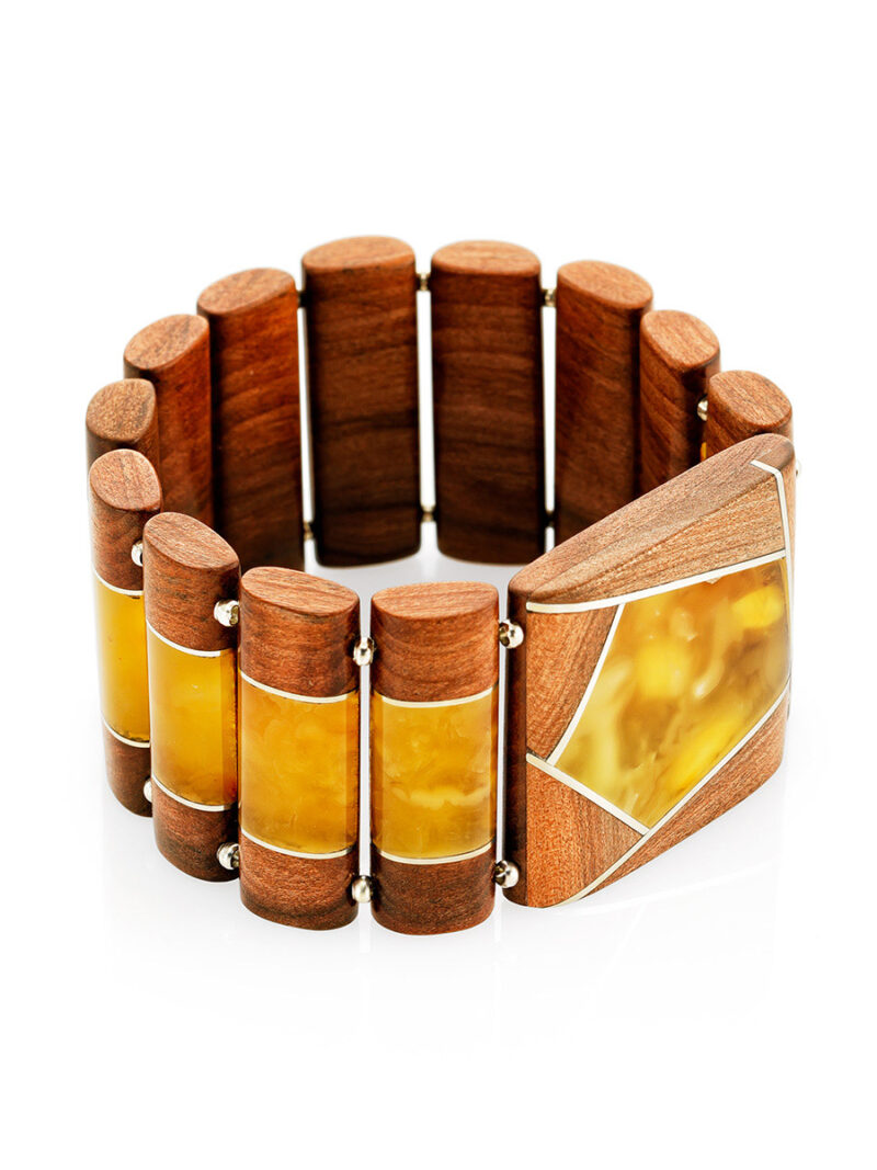 Stylish bracelet made of wood and natural amber Indonesia - Image 2