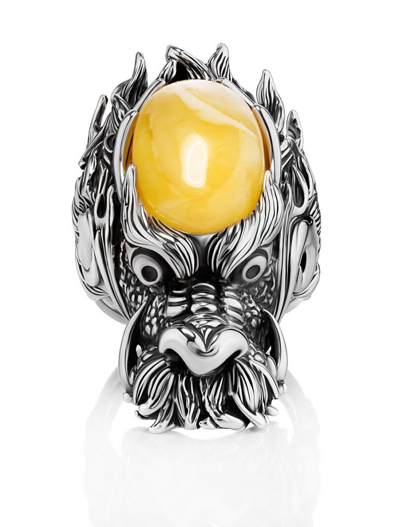 Luxurious men's ring Dragon made of honey-colored amber 21 - Image 3