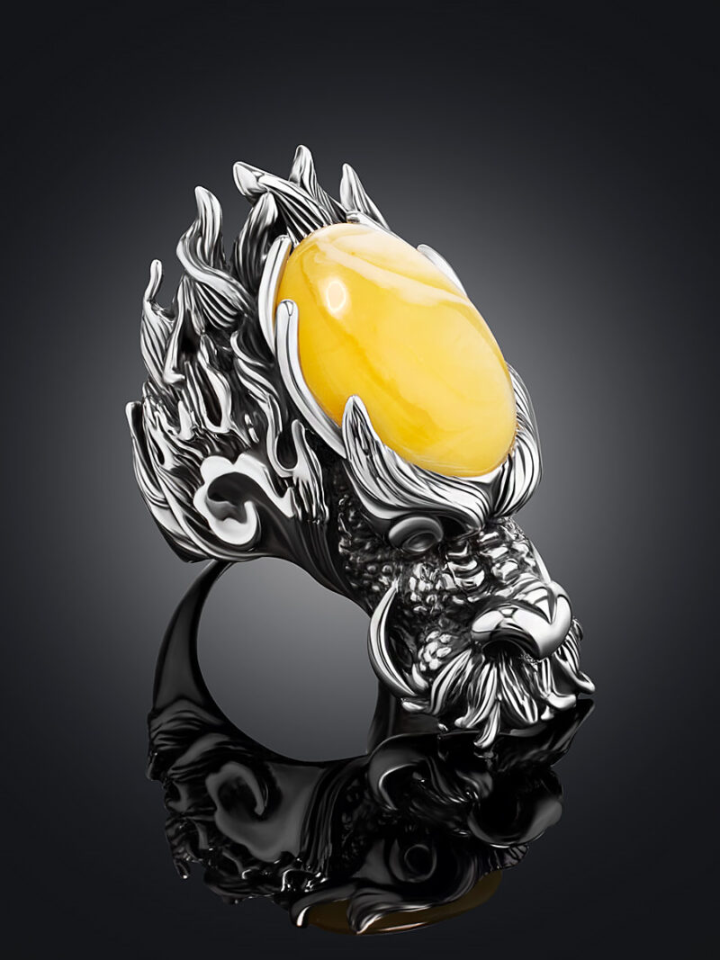 Luxurious men's ring Dragon made of honey-colored amber 21 - Image 2