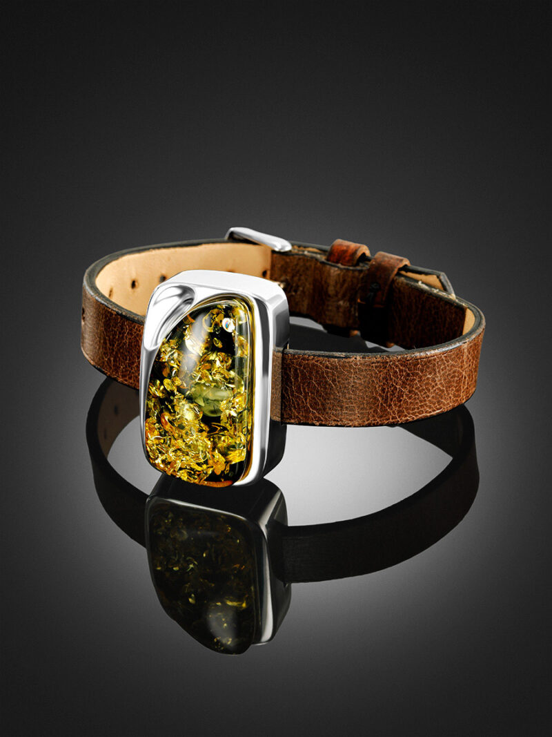 Stylish leather bracelet with natural Silverstone amber - Image 2