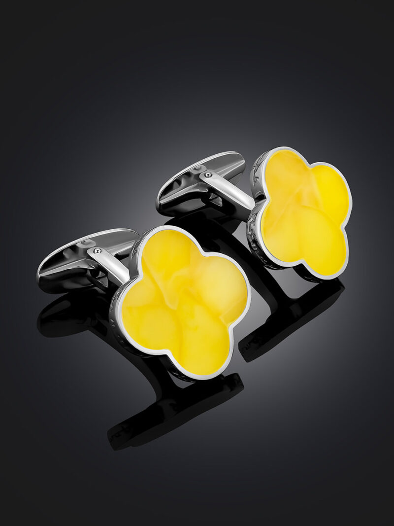 Bright cufflinks Monaco with natural honey-colored amber on double cuffs - Image 2