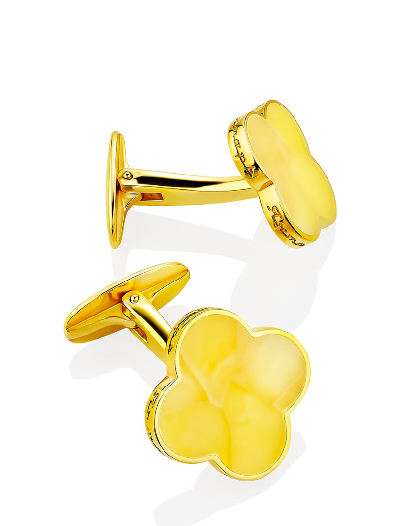 Bright cufflinks for double cuffs with honey amber Monaco