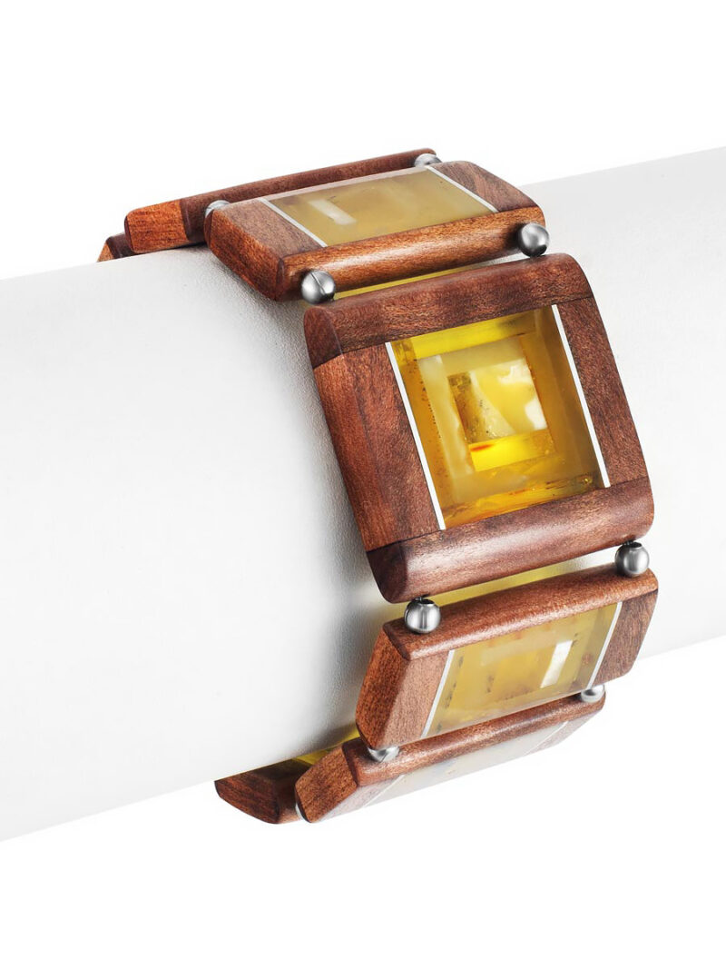 Original wooden bracelet with natural Baltic amber Indonesia - Image 3