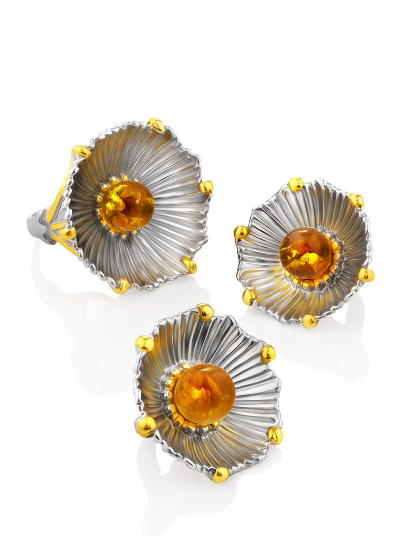 Beautiful earrings with gilding decorated with natural amber Phlox - Image 3