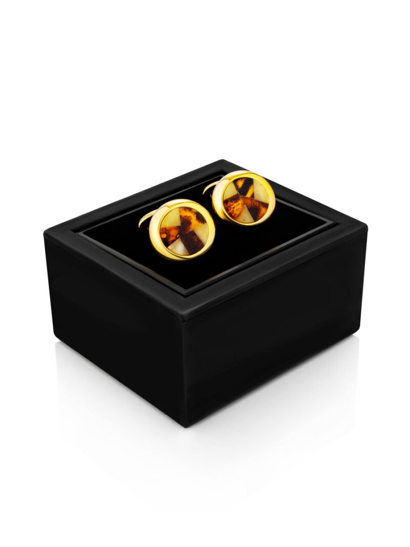 Bright round cufflinks decorated with mosaics made of natural amber - Image 4